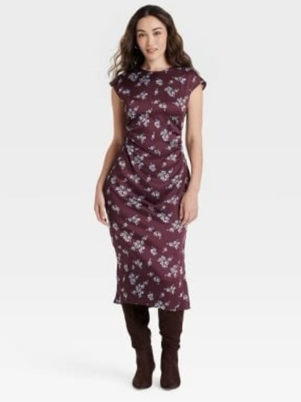 A New Day Short Sleeved Ruched Midi Shift Dress Sz M ($30)